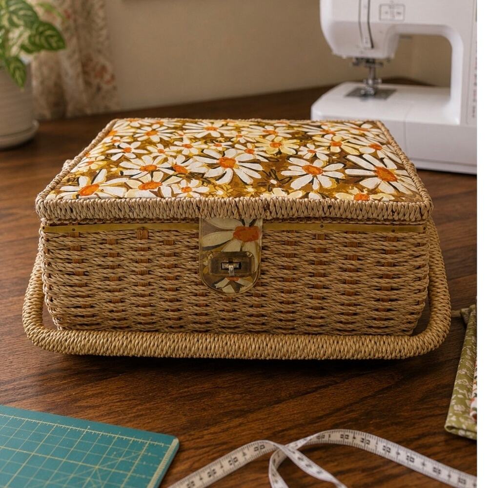 1970's Dritz Daisy Sewing Basket